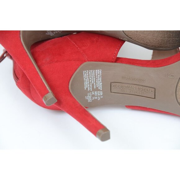 Christian Siriano Women's 9 Open Toe Heels Sandals Red Suede Coquette Stiletto - Picture 7 of 8